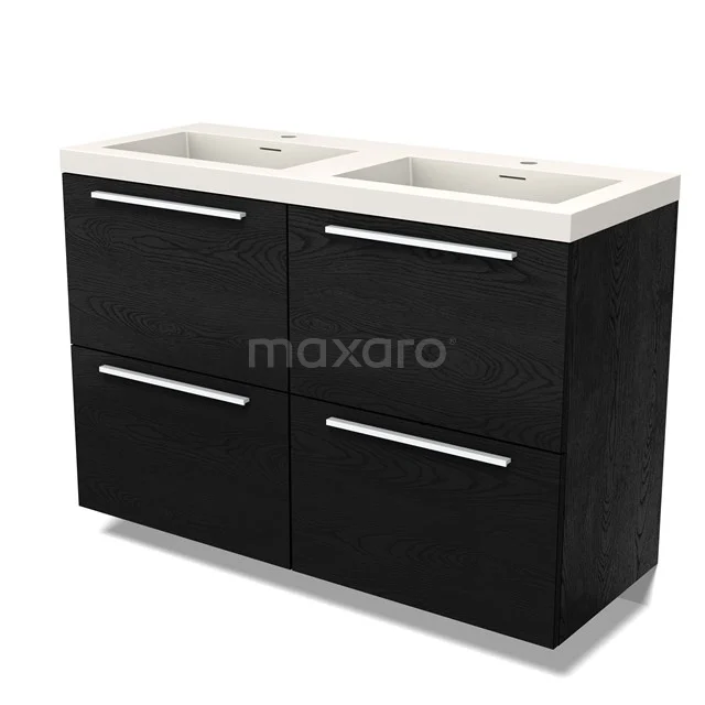 Modulo Vanity units with basin | 120 cm Black oak Flat front Solid surface 4 high drawers BMW14-00685