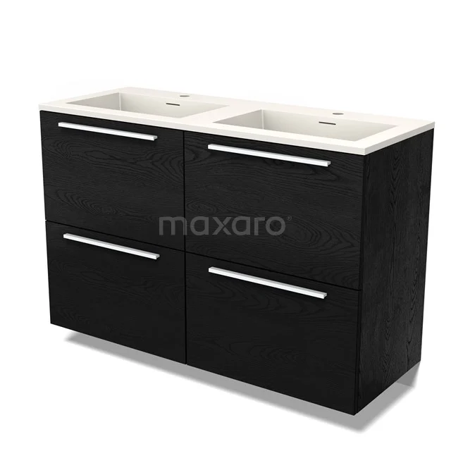 Modulo Vanity units with basin | 120 cm Black oak Flat front Solid surface 4 high drawers BMW14-00686