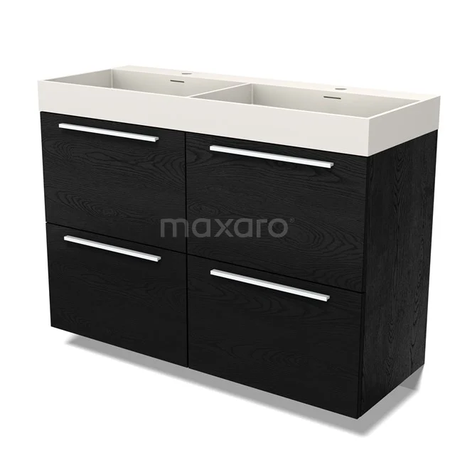 Modulo Vanity units with basin | 120 cm Black oak Flat front Solid surface 4 high drawers BMW14-00689