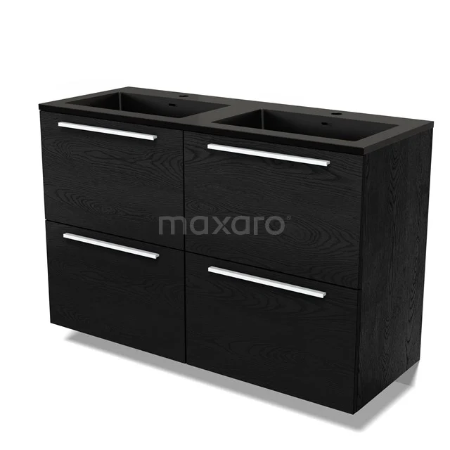 Modulo Vanity units with basin | 120 cm Black oak Flat front Quartz 4 high drawers BMW14-00691