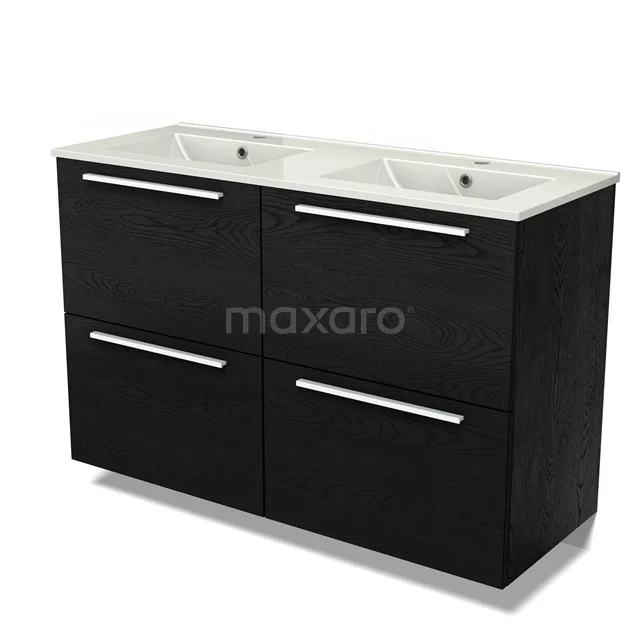 Modulo Vanity units with basin | 120 cm Black oak Flat front Ceramic 4 high drawers BMW14-00692