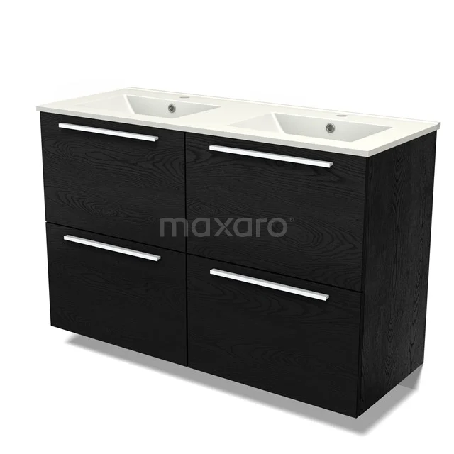 Modulo Vanity units with basin | 120 cm Black oak Flat front Ceramic 4 high drawers BMW14-00693