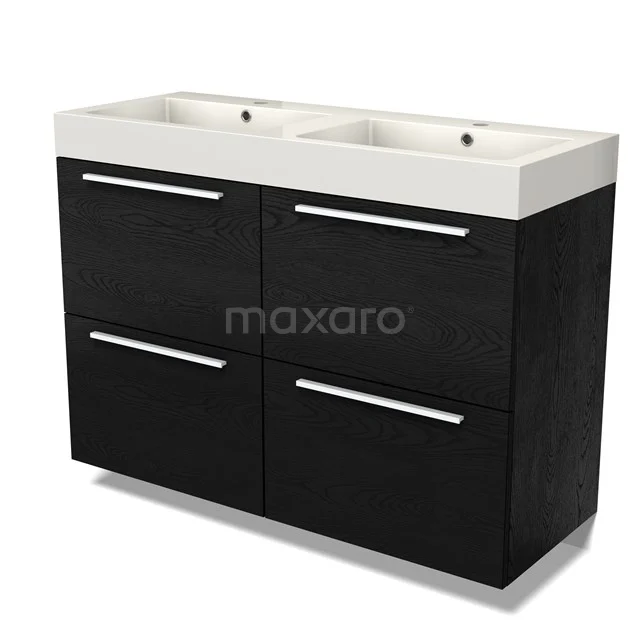 Modulo Vanity units with basin | 120 cm Black oak Flat front Mineral marble 4 high drawers BMW14-00694