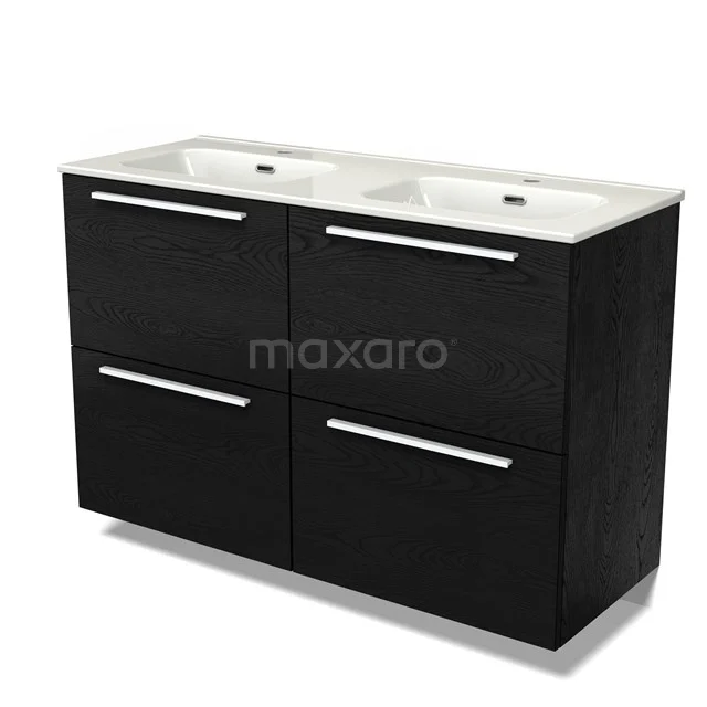 Modulo Vanity units with basin | 120 cm Black oak Flat front Ceramic 4 high drawers BMW14-00695