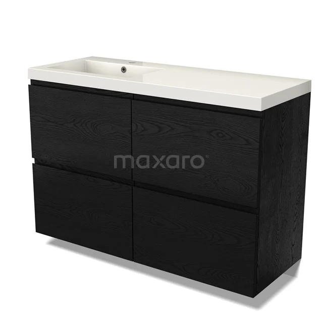 Modulo Vanity units with basin | 120 cm Black oak Handle-less front Mineral marble 4 high drawers BMW14-00699