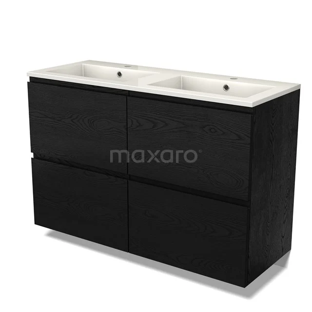 Modulo Vanity units with basin | 120 cm Black oak Handle-less front Mineral marble 4 high drawers BMW14-00701