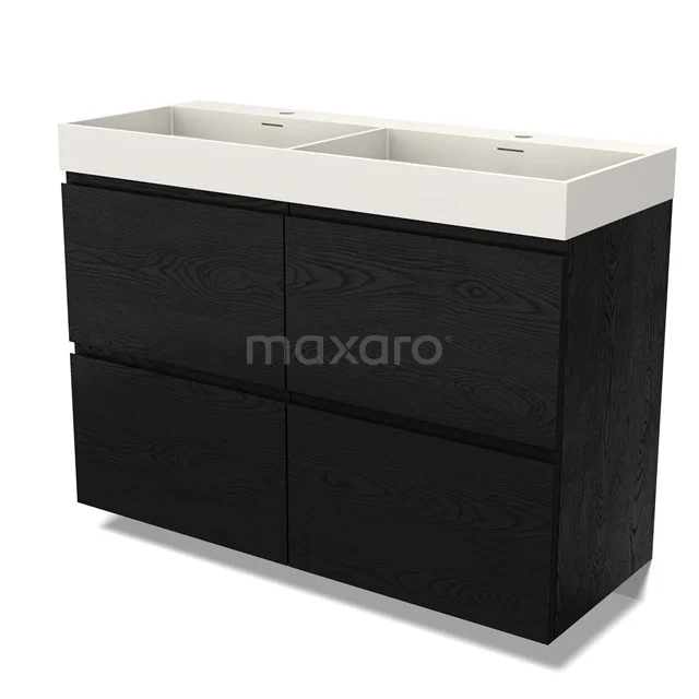 Modulo Vanity units with basin | 120 cm Black oak Handle-less front Solid surface 4 high drawers BMW14-00706