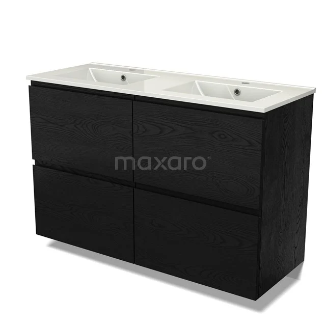 Modulo Vanity units with basin | 120 cm Black oak Handle-less front Ceramic 4 high drawers BMW14-00709