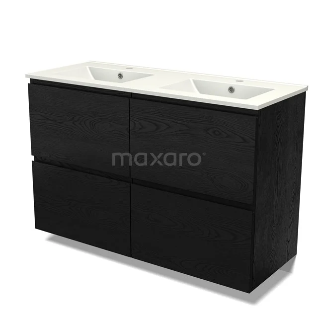Modulo Vanity units with basin | 120 cm Black oak Handle-less front Ceramic 4 high drawers BMW14-00710