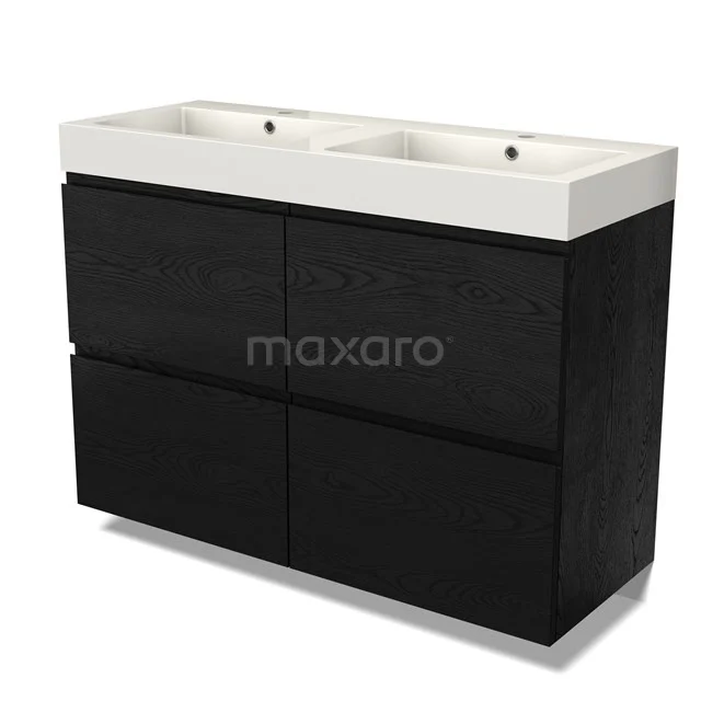 Modulo Vanity units with basin | 120 cm Black oak Handle-less front Mineral marble 4 high drawers BMW14-00711