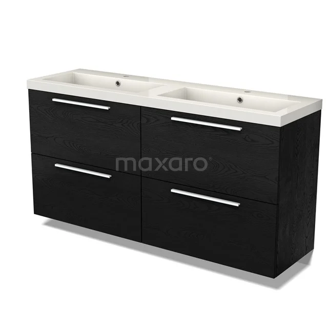Modulo Vanity units with basin | 160 cm Black oak Flat front Mineral marble 4 high drawers BMW14-00713