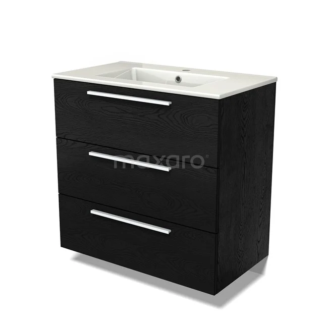Modulo Vanity units with basin | 80 cm Black oak Flat front Ceramic 3 drawers BMW19-02602