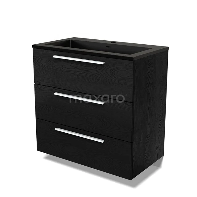 Modulo Vanity units with basin | 80 cm Black oak Flat front Quartz 3 drawers BMW19-02611