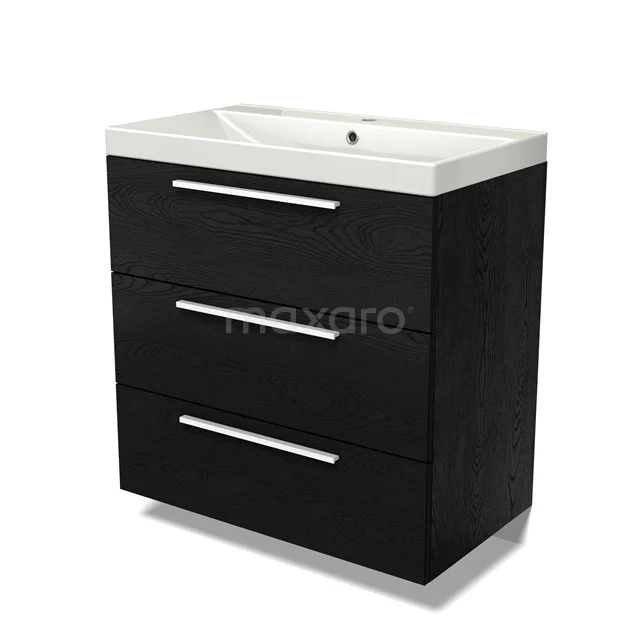 Modulo Vanity units with basin | 80 cm Black oak Flat front Ceramic 3 drawers BMW19-02613