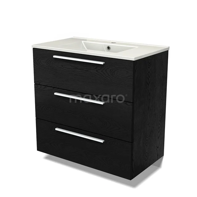 Modulo Vanity units with basin | 80 cm Black oak Flat front Ceramic 3 drawers BMW19-02614