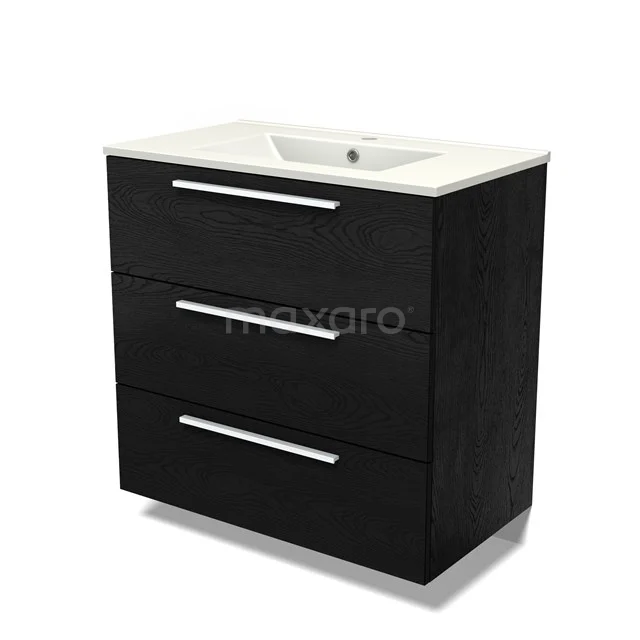 Modulo Vanity units with basin | 80 cm Black oak Flat front Ceramic 3 drawers BMW19-02615