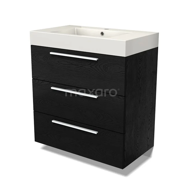 Modulo Vanity units with basin | 80 cm Black oak Flat front Mineral marble 3 drawers BMW19-02616