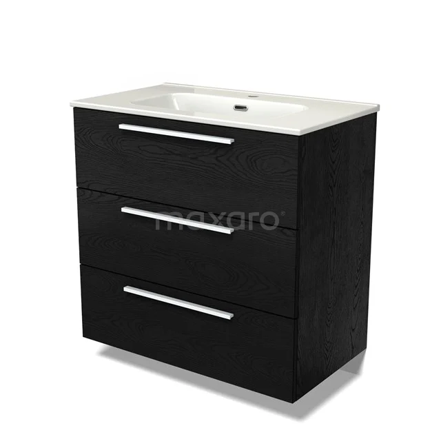Modulo Vanity units with basin | 80 cm Black oak Flat front Ceramic 3 drawers BMW19-02617