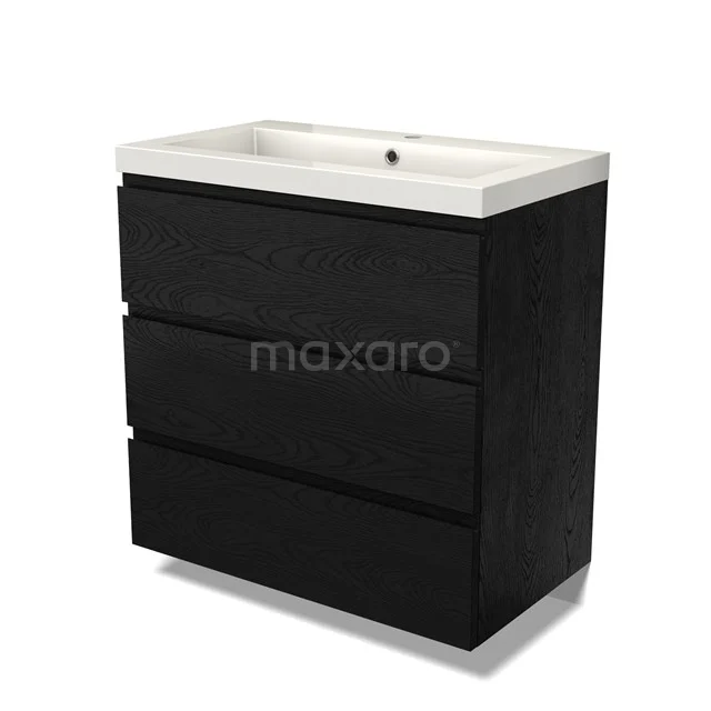 Modulo Vanity units with basin | 80 cm Black oak Handle-less front Mineral marble 3 drawers BMW19-02620