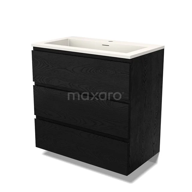 Modulo Bathroom furniture with sink | 80 cm Black oak Handle-less front Solid surface 3 drawers BMW19-02623