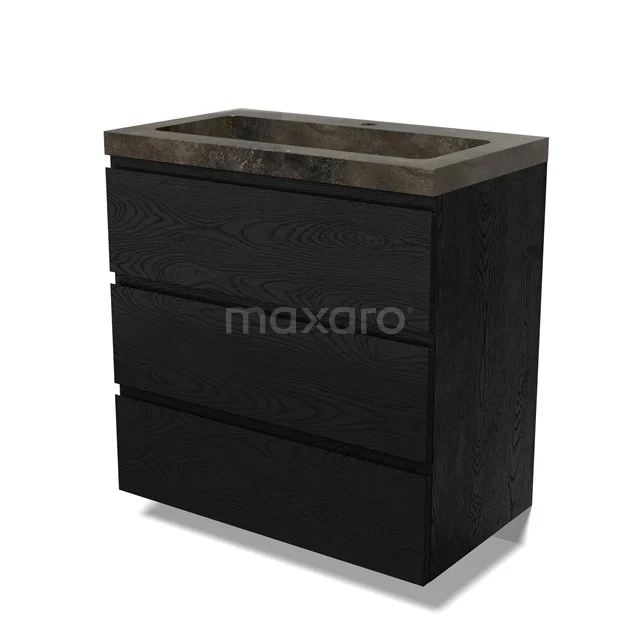 Modulo Waschtische | 80 cm Schwarze Eiche Grifflos front Naturstein 3 Schubladen BMW19-02624