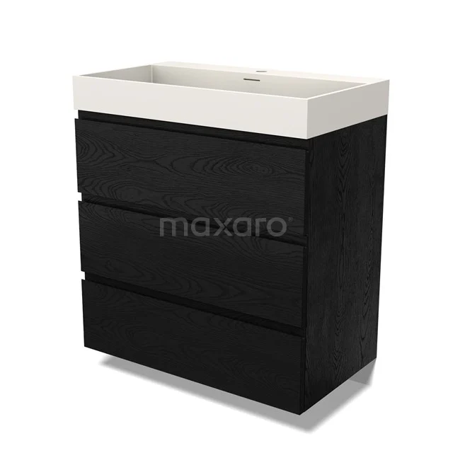 Modulo Vanity units with basin | 80 cm Black oak Handle-less front Solid surface 3 drawers BMW19-02625