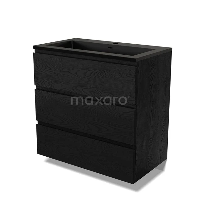 Modulo Vanity units with basin | 80 cm Black oak Handle-less front Quartz 3 drawers BMW19-02627