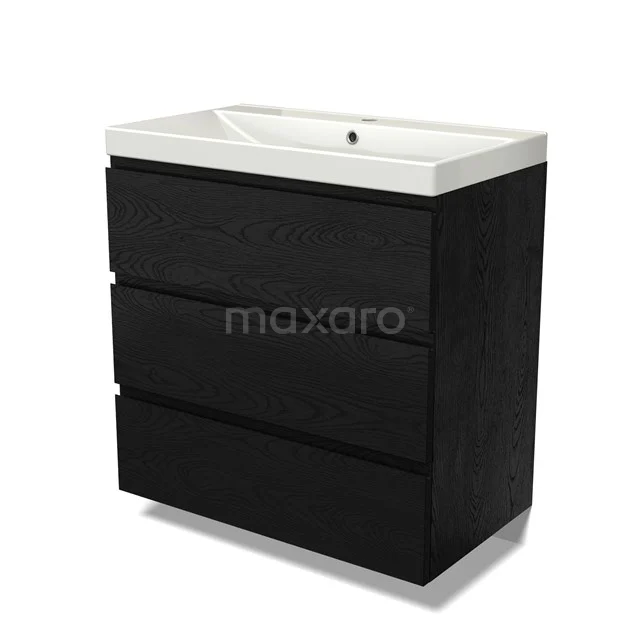 Modulo Vanity units with basin | 80 cm Black oak Handle-less front Ceramic 3 drawers BMW19-02629