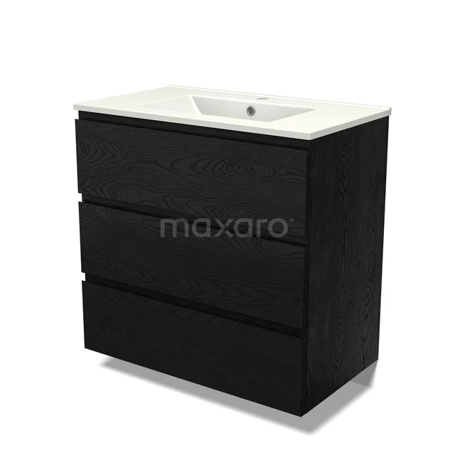 Modulo Vanity units with basin | 80 cm Black oak Handle-less front Ceramic 3 drawers BMW19-02631