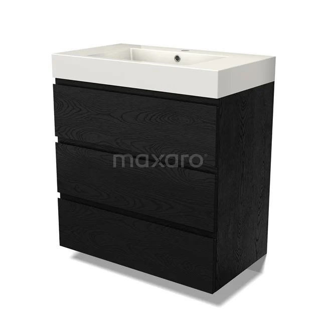 Modulo Vanity units with basin | 80 cm Black oak Handle-less front Mineral marble 3 drawers BMW19-02632