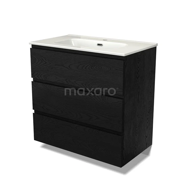 Modulo Vanity units with basin | 80 cm Black oak Handle-less front Ceramic 3 drawers BMW19-02633