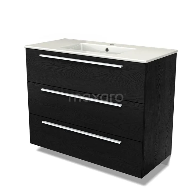 Modulo Vanity units with basin | 100 cm Black oak Flat front Ceramic 3 drawers BMW19-02634