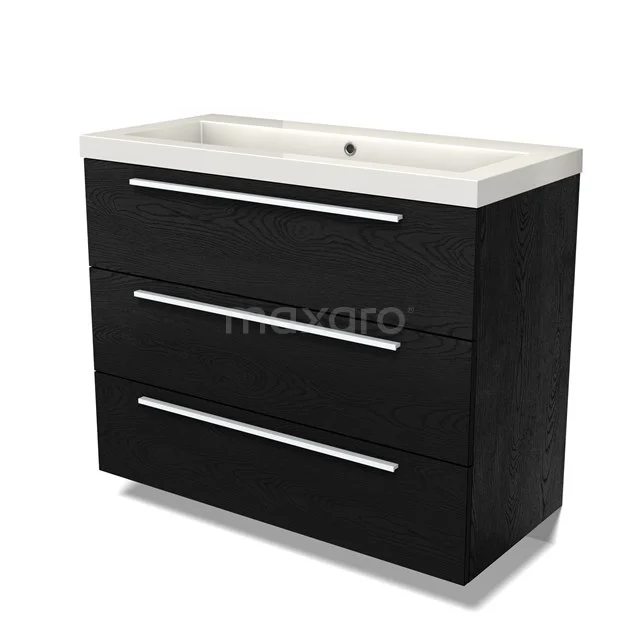 Modulo Vanity units with basin | 100 cm Black oak Flat front Mineral marble 3 drawers BMW19-02635