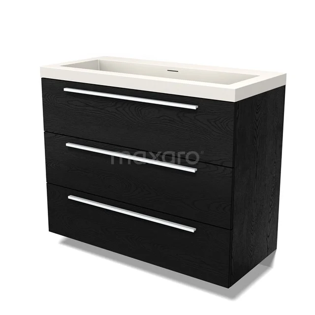 Modulo Vanity units with basin | 100 cm Black oak Flat front Solid surface 3 drawers BMW19-02641