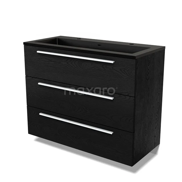 Modulo Vanity units with basin | 100 cm Black oak Flat front Quartz 3 drawers BMW19-02647