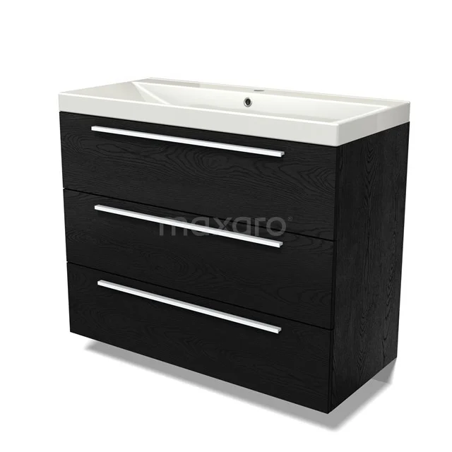 Modulo Vanity units with basin | 100 cm Black oak Flat front Ceramic 3 drawers BMW19-02649