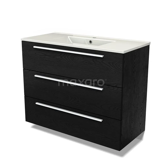 Modulo Vanity units with basin | 100 cm Black oak Flat front Ceramic 3 drawers BMW19-02650
