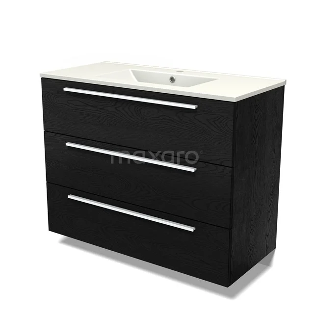 Modulo Vanity units with basin | 100 cm Black oak Flat front Ceramic 3 drawers BMW19-02651