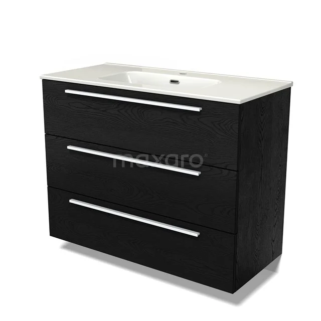 Modulo Vanity units with basin | 100 cm Black oak Flat front Ceramic 3 drawers BMW19-02653