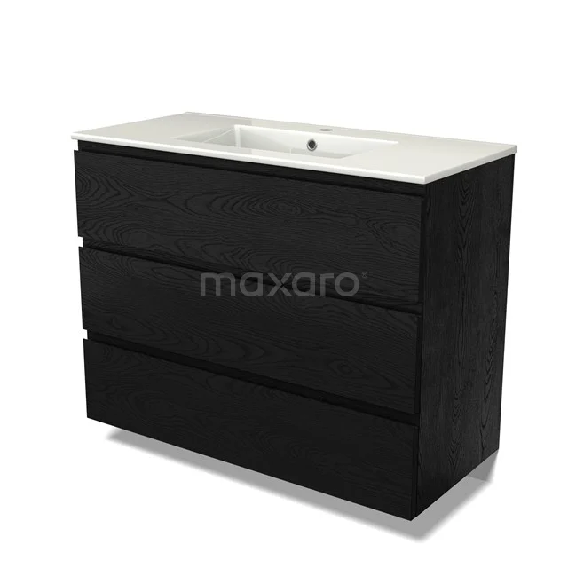 Modulo Vanity units with basin | 100 cm Black oak Handle-less front Ceramic 3 drawers BMW19-02654