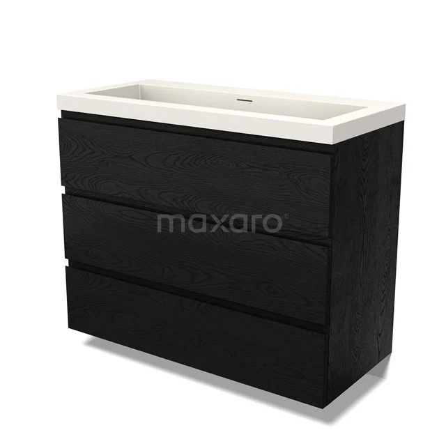 Modulo Vanity units with basin | 100 cm Black oak Handle-less front Solid surface 3 drawers BMW19-02661
