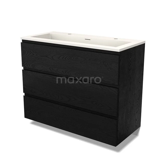 Modulo Vanity units with basin | 100 cm Black oak Handle-less front Solid surface 3 drawers BMW19-02663
