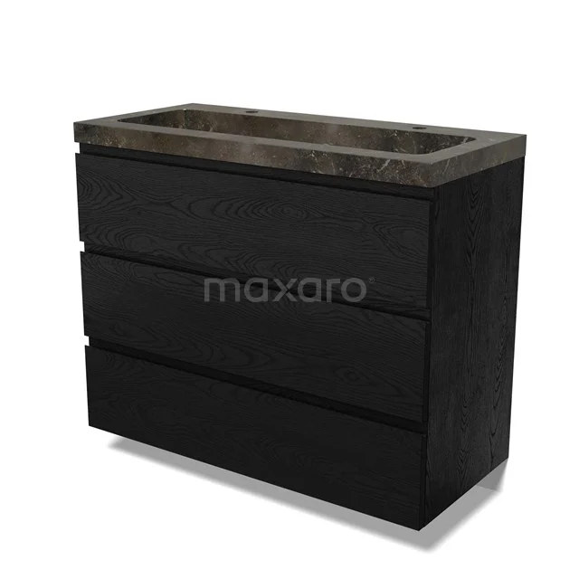 Modulo Vanity units with basin | 100 cm Black oak Handle-less front Natural stone 3 drawers BMW19-02664