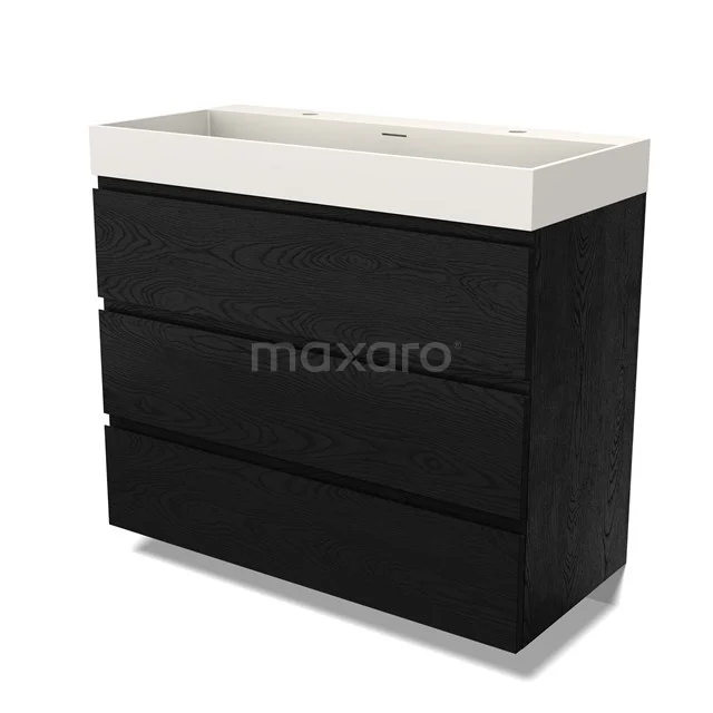 Modulo Vanity units with basin | 100 cm Black oak Handle-less front Solid surface 3 drawers BMW19-02665