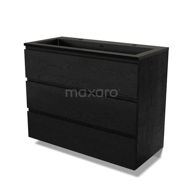 Modulo Vanity units with basin | 100 cm Black oak Handle-less front Quartz 3 drawers BMW19-02667