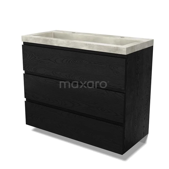 Modulo Vanity units with basin | 100 cm Black oak Handle-less front Concrete 3 drawers BMW19-02668