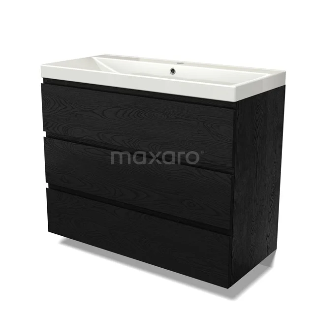 Modulo Vanity units with basin | 100 cm Black oak Handle-less front Ceramic 3 drawers BMW19-02669