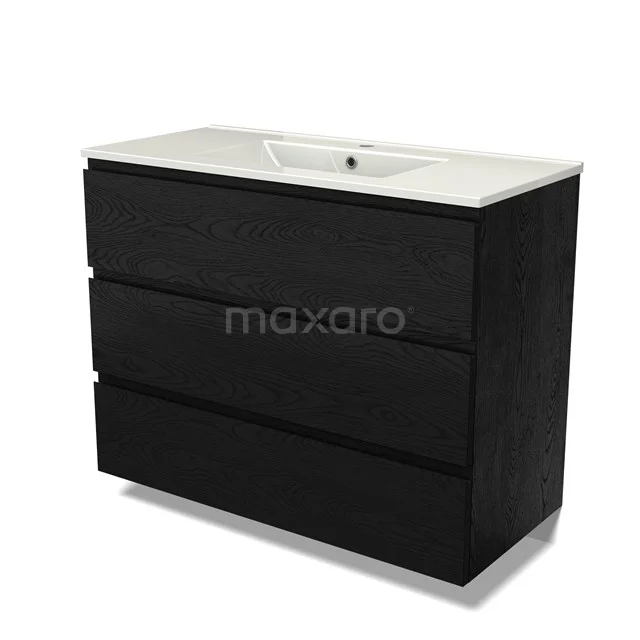 Modulo Vanity units with basin | 100 cm Black oak Handle-less front Ceramic 3 drawers BMW19-02670
