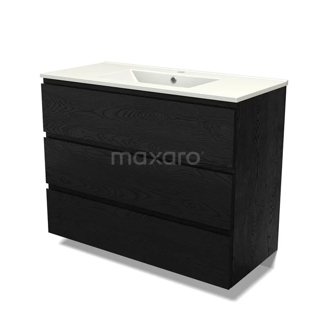 Modulo Vanity units with basin | 100 cm Black oak Handle-less front Ceramic 3 drawers BMW19-02671