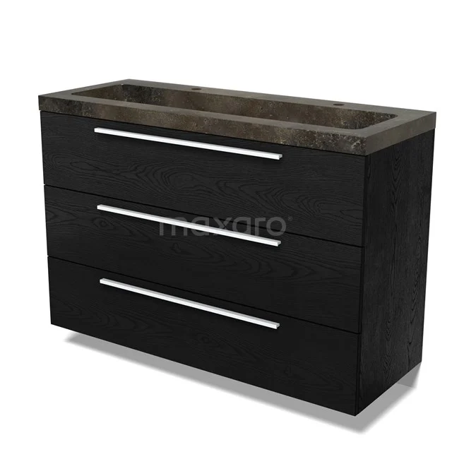 Modulo Waschtische | 120 cm Schwarze Eiche Flach front Naturstein 3 Schubladen BMW19-02684